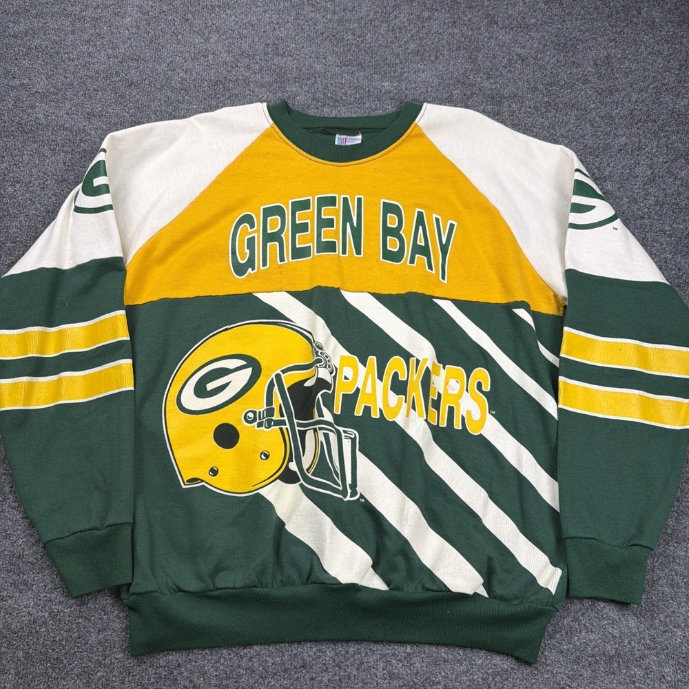 Vintage 90s Green Bay Packers All Over Print Crewneck Sweatshirt XL NFL USA Made